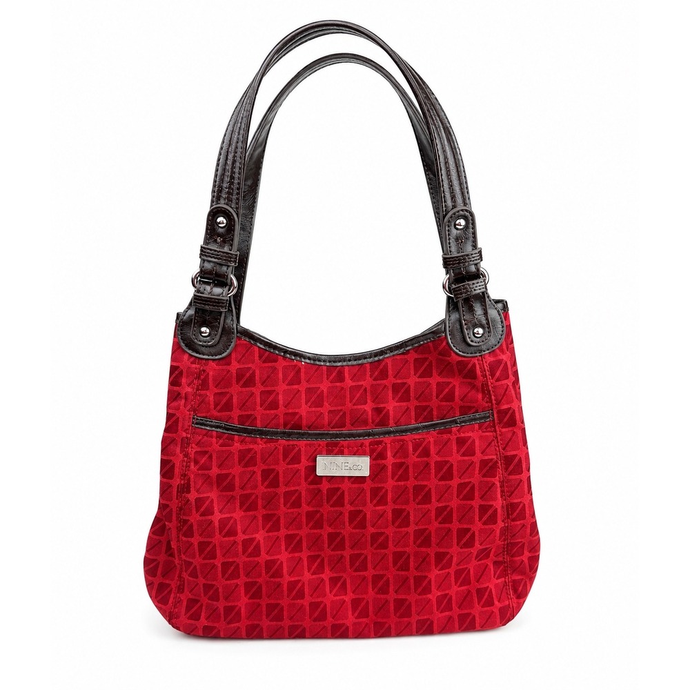 Nine & Co Vintage Y2K Red Geometric Pattern Nylon Shoulder Bag Handbag